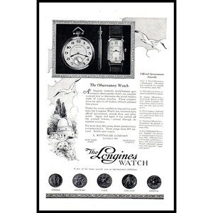 1924 Longines Observatory Watch Vintage Print Ad Wittnauer Pocket Wrist Wall Art